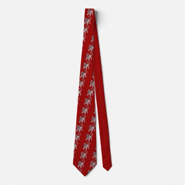 Silver Leo Lion Zodiac Red Tie (Front)