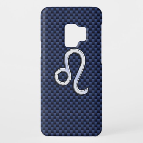 Silver Leo Symbol on Navy Blue Carbon Fiber Print Case_Mate Samsung Galaxy S9 Case