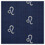 Silver Leo Symbol on Navy Blue Carbon Fiber Print Fabric