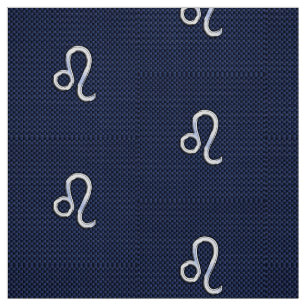 Silver Leo Symbol on Navy Blue Carbon Fiber Print Fabric