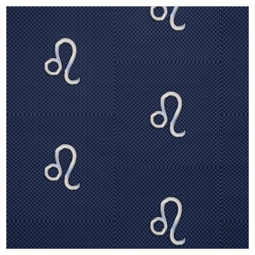 Silver Leo Symbol on Navy Blue Carbon Fiber Print Fabric