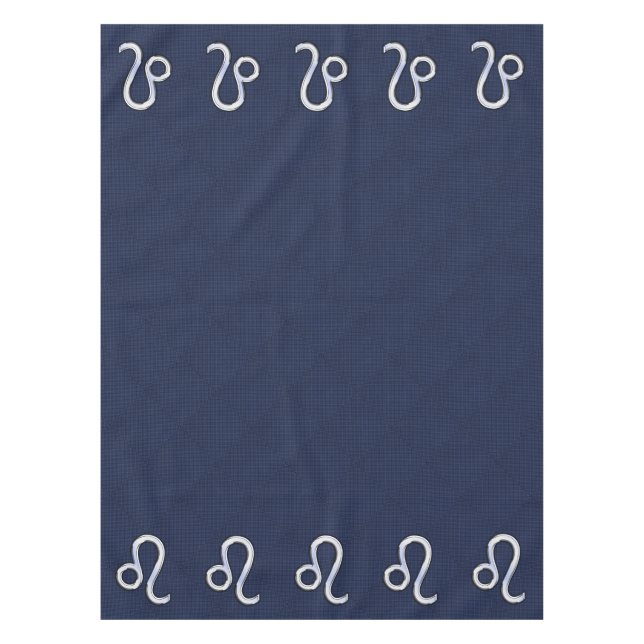Silver Leo Symbol on Navy Blue Carbon Fiber Print Tablecloth (Front)