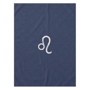 Silver Leo Symbol on Navy Blue Carbon Fiber Print Tablecloth
