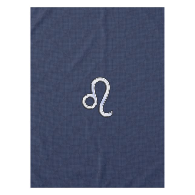 Silver Leo Symbol on Navy Blue Carbon Fiber Print Tablecloth (Front)