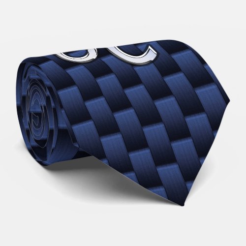 Silver Leo Symbol on Navy Blue Carbon Fiber Print Tie