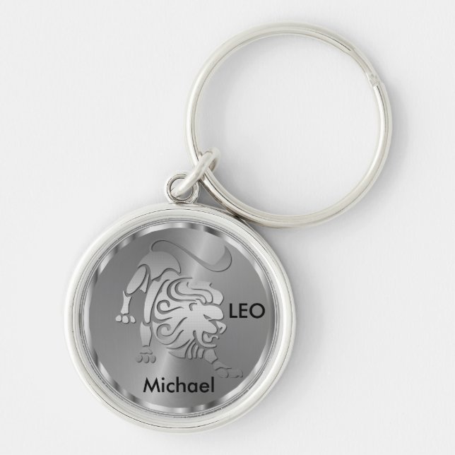 Silver Leo ♌ the Lion - Zodiac Sign Keychain (Front)