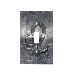 Silver Leo Zodiac Sign in Grunge Distressed Style Light Switch Cover