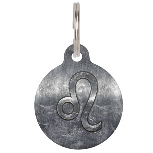 Silver Leo Zodiac Sign in Grunge Distressed Style Pet Tag