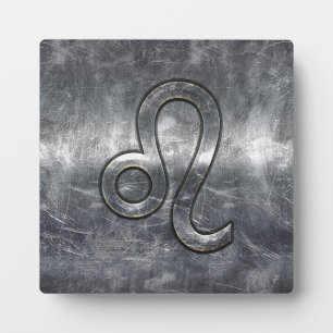 Silver Leo Zodiac Sign in Grunge Distressed Style Plaque