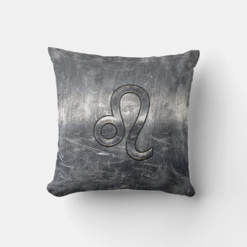 Silver Leo Zodiac Sign in Grunge Distressed Style Throw Pillow