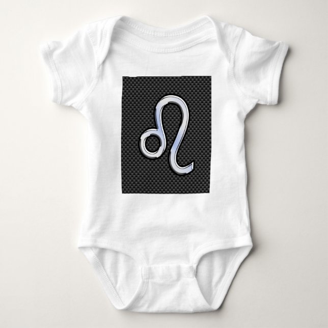 Silver Leo Zodiac Symbol Charcoal Carbon Fiber Baby Bodysuit (Front)