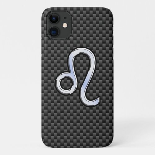 Silver Leo Zodiac Symbol Charcoal Carbon Fiber iPhone 11 Case