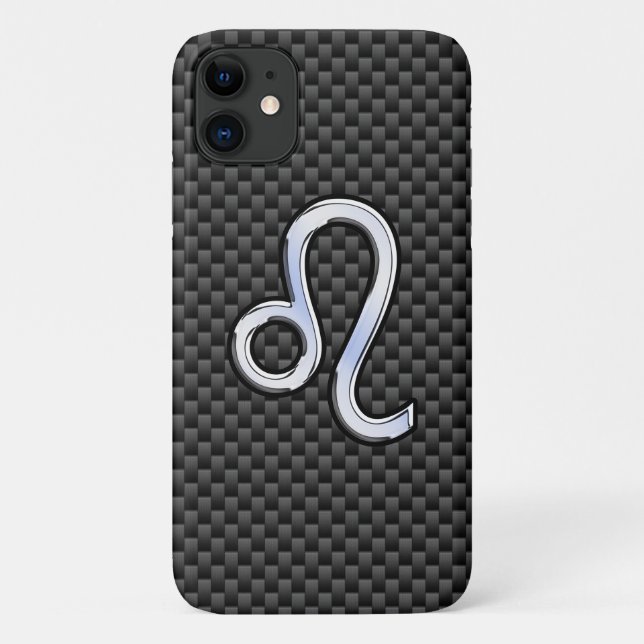 Silver Leo Zodiac Symbol Charcoal Carbon Fiber Case-Mate iPhone Case (Back)
