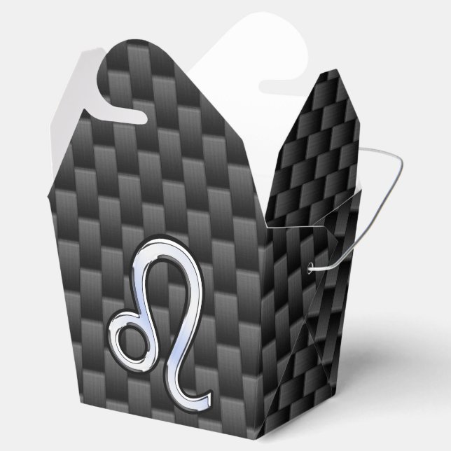 Silver Leo Zodiac Symbol Charcoal Carbon Fiber Favor Boxes (Opened)
