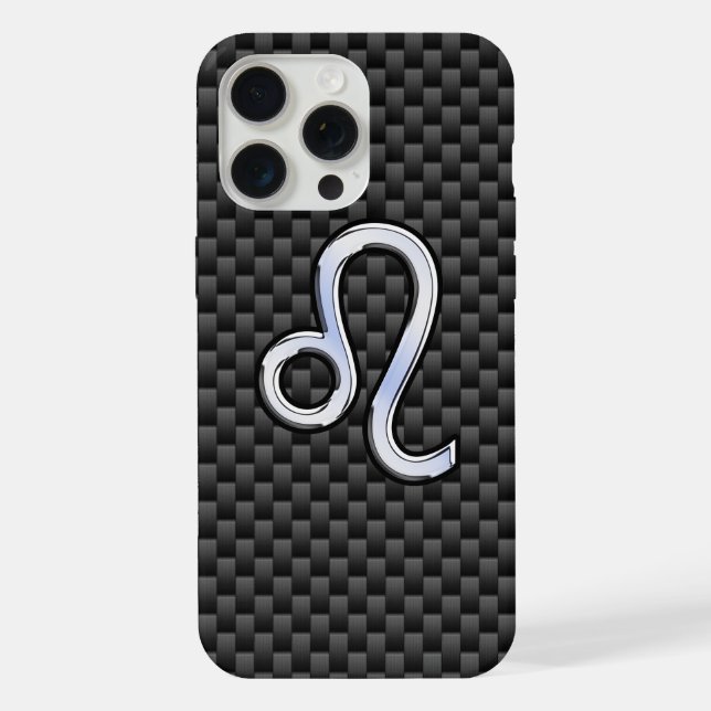 Silver Leo Zodiac Symbol Charcoal Carbon Fiber iPhone Case (Back)