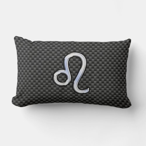 Silver Leo Zodiac Symbol Charcoal Carbon Fiber Lumbar Pillow