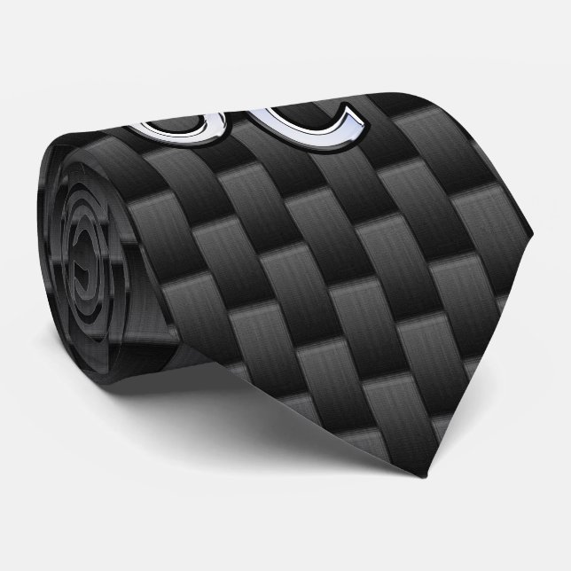Silver Leo Zodiac Symbol Charcoal Carbon Fiber Neck Tie (Rolled)