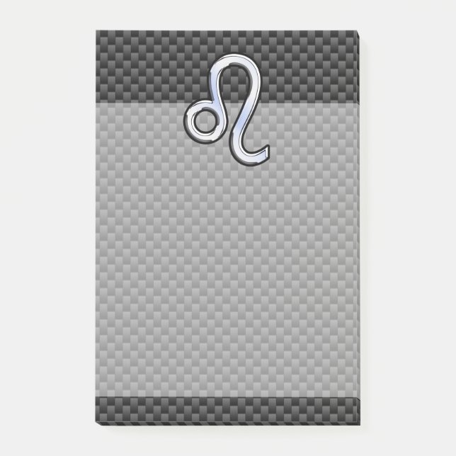 Silver Leo Zodiac Symbol Charcoal Carbon Fiber Post-it Notes (Front)