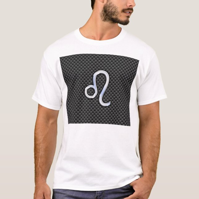 Silver Leo Zodiac Symbol Charcoal Carbon Fiber T-Shirt (Front)