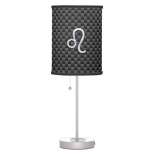 Silver Leo Zodiac Symbol Charcoal Carbon Fiber Table Lamp