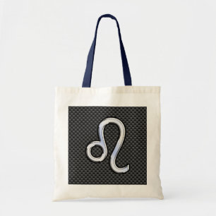 Silver Leo Zodiac Symbol Charcoal Carbon Fiber Tote Bag