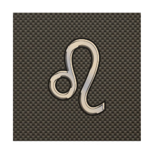 Silver Leo Zodiac Symbol Charcoal Carbon Fiber Wood Wall Art