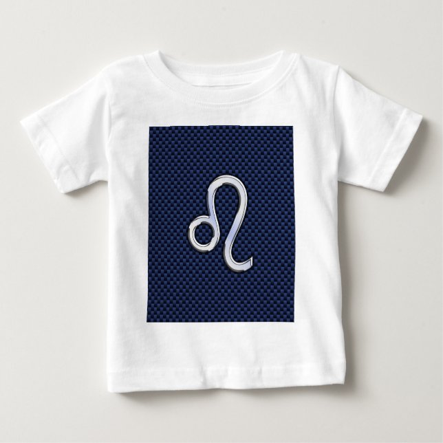 Silver Leo Zodiac Symbol Navy Carbon Fiber Print Baby T-Shirt (Front)