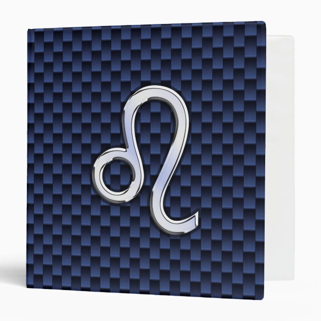 Silver Leo Zodiac Symbol Navy Carbon Fiber Print Binder (Front/Inside)