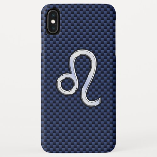 Silver Leo Zodiac Symbol Navy Carbon Fiber Print iPhone XS Max Case