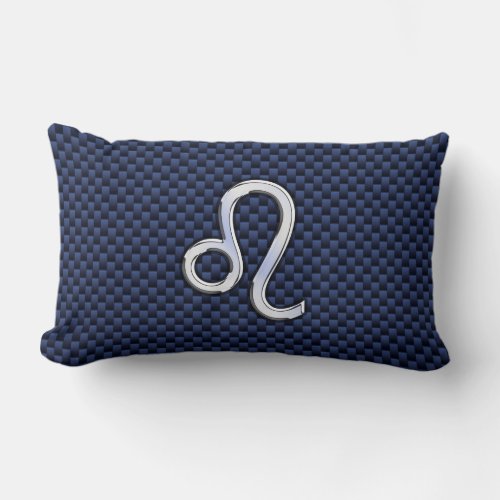 Silver Leo Zodiac Symbol Navy Carbon Fiber Print Lumbar Pillow