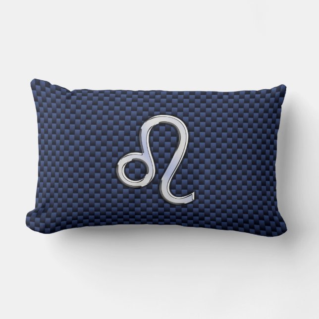 Silver Leo Zodiac Symbol Navy Carbon Fiber Print Lumbar Pillow (Front)