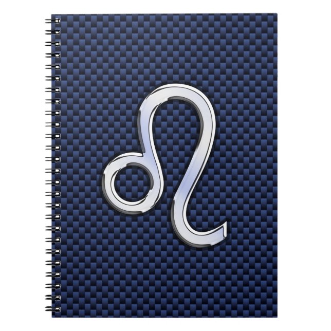 Silver Leo Zodiac Symbol Navy Carbon Fiber Print Notebook (Front)