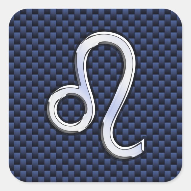 Silver Leo Zodiac Symbol Navy Carbon Fiber Print Square Sticker (Front)