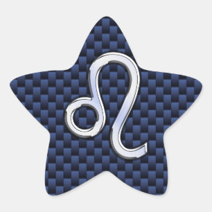 Silver Leo Zodiac Symbol Navy Carbon Fiber Print Star Sticker