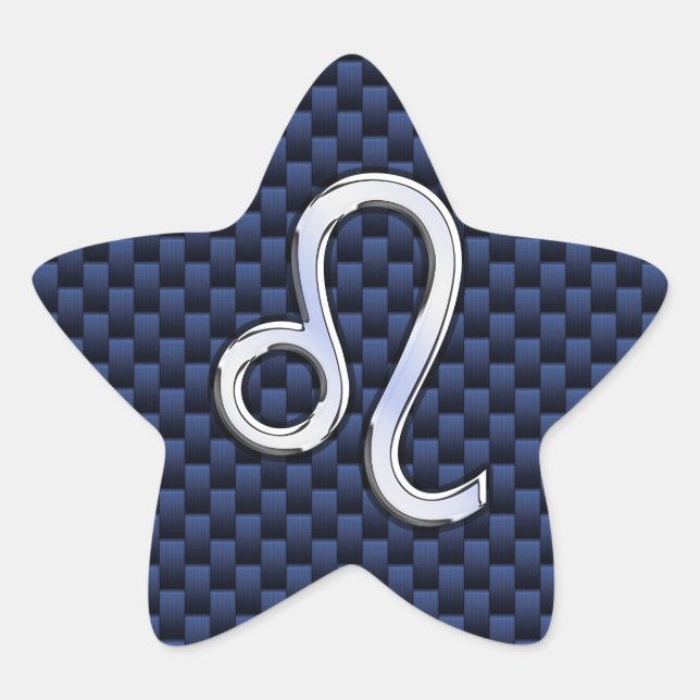 Silver Leo Zodiac Symbol Navy Carbon Fiber Print Star Sticker (Front)