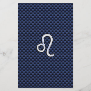 Silver Leo Zodiac Symbol Navy Carbon Fiber Print Stationery