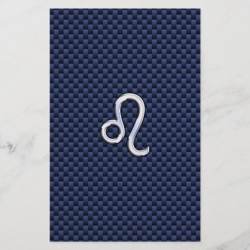 Silver Leo Zodiac Symbol Navy Carbon Fiber Print Stationery