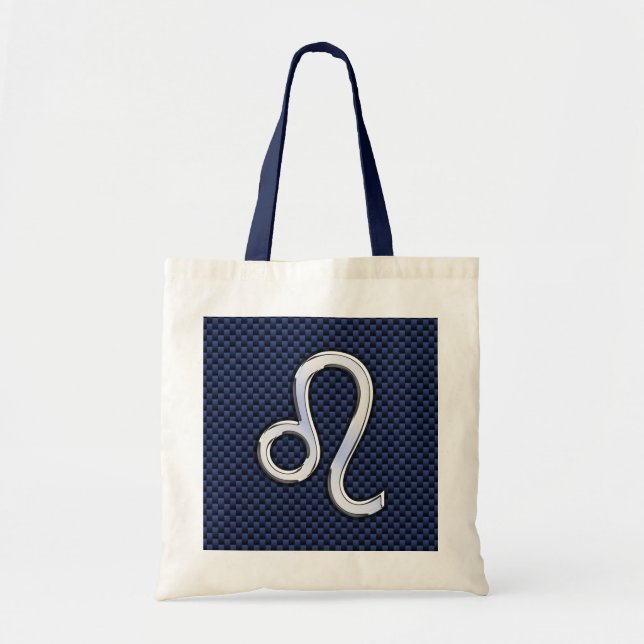Silver Leo Zodiac Symbol Navy Carbon Fiber Print Tote Bag (Front)