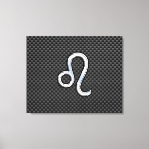 Silver Leo Zodiac Symbol on Carbon Fiber Print