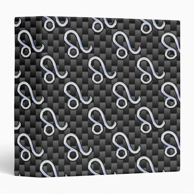 Silver Leo Zodiac Symbol on Carbon Fiber Print Binder (Front/Spine)