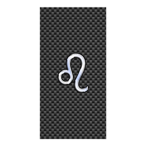 Silver Leo Zodiac Symbol on Carbon Fiber Print Card