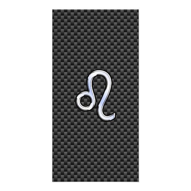Silver Leo Zodiac Symbol on Carbon Fiber Print Card (Front)