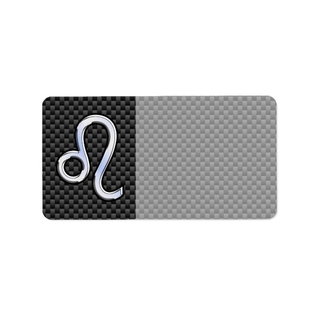 Silver Leo Zodiac Symbol on Carbon Fiber Print Label (Front)