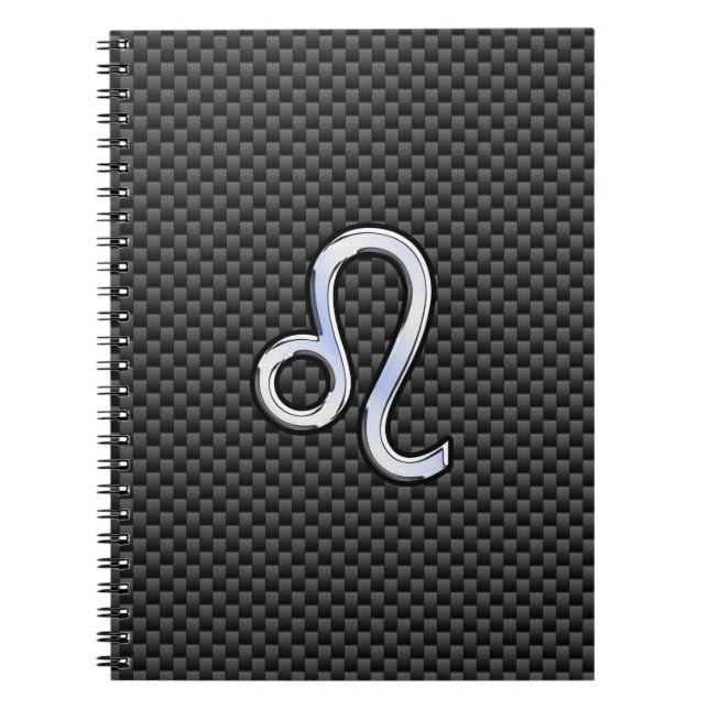 Silver Leo Zodiac Symbol on Carbon Fiber Print Notebook (Front)