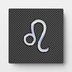 Silver Leo Zodiac Symbol on Carbon Fiber Print Plaque