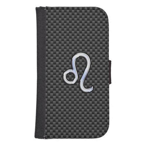 Silver Leo Zodiac Symbol on Carbon Fiber Print Phone Wallet