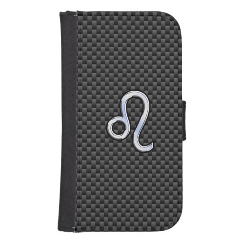 Silver Leo Zodiac Symbol on Carbon Fiber Print Wallet Phone Case For Samsung Galaxy S4