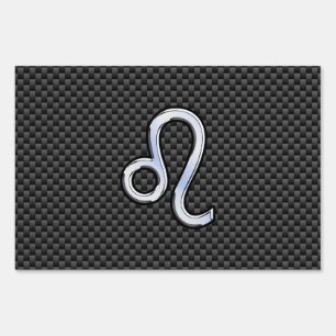 Silver Leo Zodiac Symbol on Carbon Fiber Print Sign