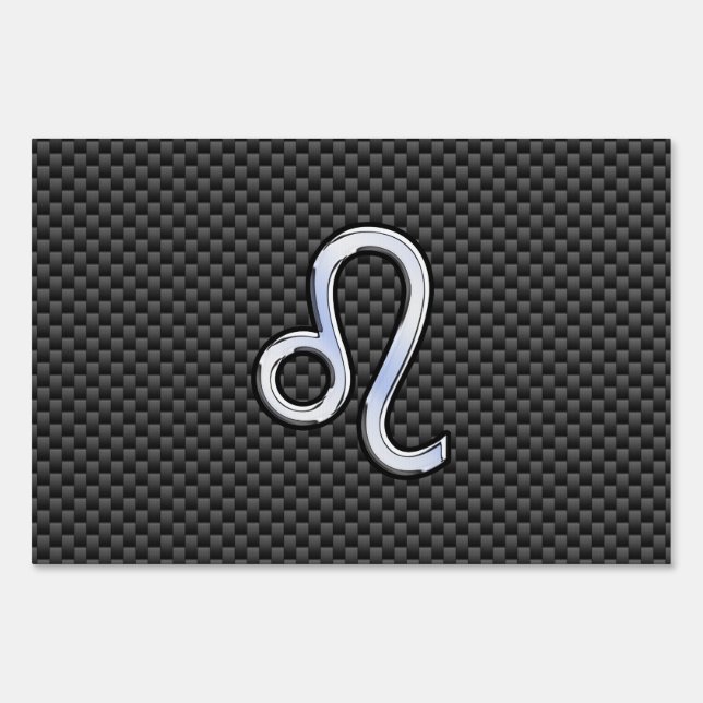Silver Leo Zodiac Symbol on Carbon Fiber Print Sign (Front)