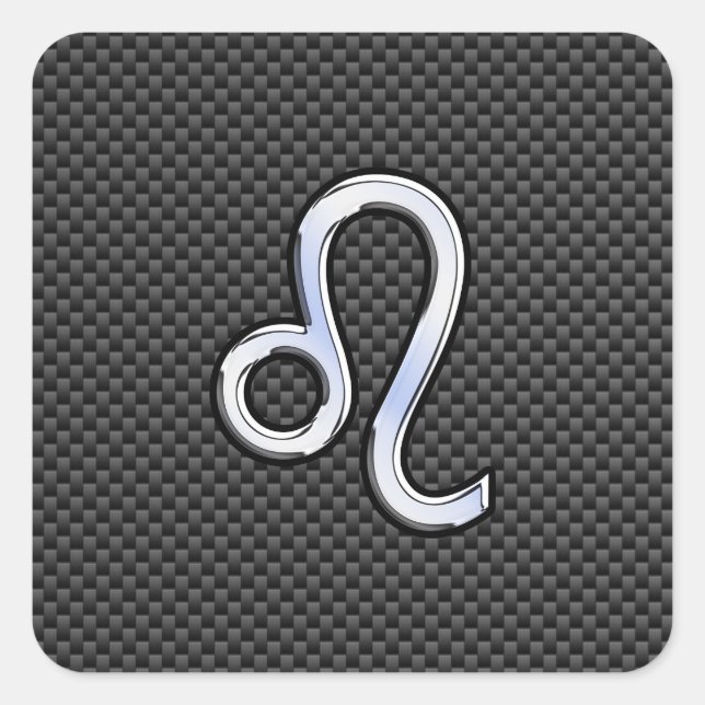 Silver Leo Zodiac Symbol on Carbon Fiber Print Square Sticker (Front)
